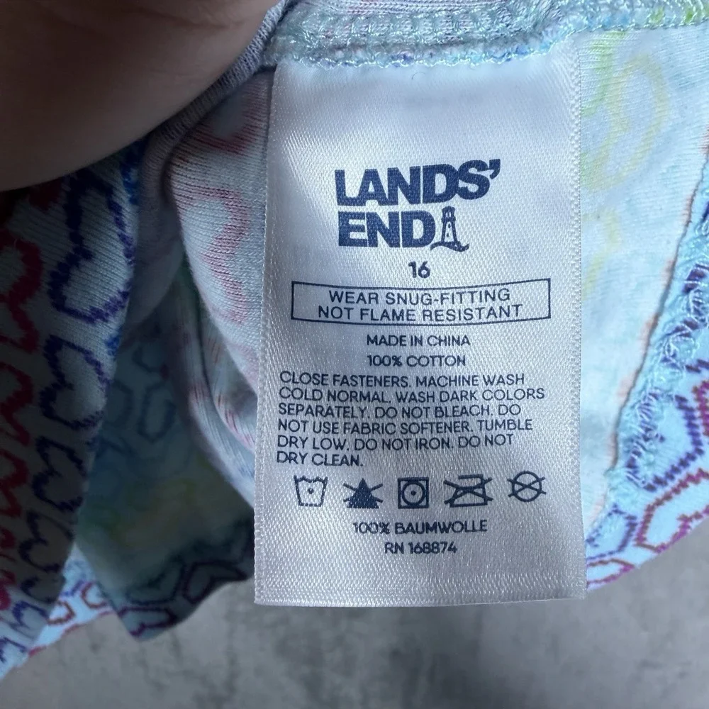 Lands End Snug Fit Rainbow Heart Pajamas Size 16 Long Sleeve Colorful Happy